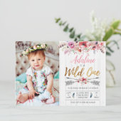Wild One Boho Birthday Girls Uitnodiging op eerste (Staand voorkant)