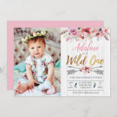 Wild One Boho Birthday Girls Uitnodiging op eerste (Voorkant / Achterkant)