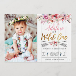 Wild One Boho Birthday Girls Uitnodiging op eerste