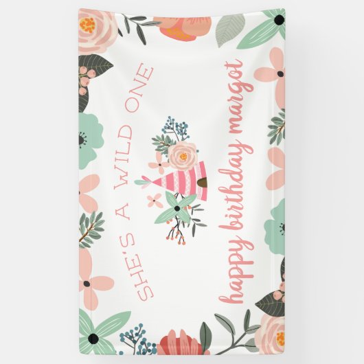 Wild One | Boho Camping Theme First Birthday Party Spandoek (Verticaal)