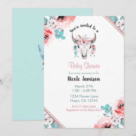 WILD ONE Boho Chic Bloemige Baby Shower Kaart (Voorkant / Achterkant)