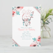 WILD ONE Boho Chic Floral 1e verjaardag Uitnodigin Kaart (Staand voorkant)