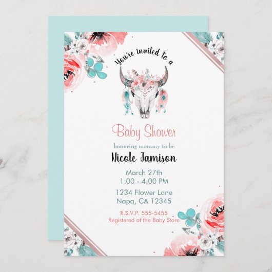 WILD ONE Boho Chic Floral Baby shower Kaart (Voorkant / Achterkant)