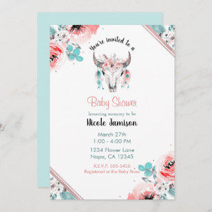 WILD ONE Boho Chic Floral Baby shower Kaart