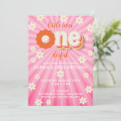 Wild One Boho Daisy Regenboog 1e verjaardag uitnod Kaart (Staand voorkant)