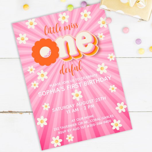 Wild One Boho Daisy Regenboog 1e verjaardag uitnod Kaart