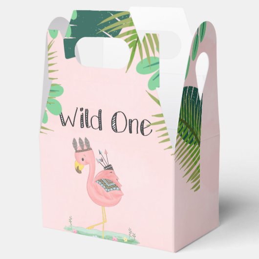 Wild One Boho Flamingo Birthday Party Favor Box Bedankdoosjes (Geopend)