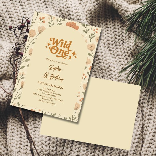 Wild One Boho Floral 1e verjaardag Uitnodiging