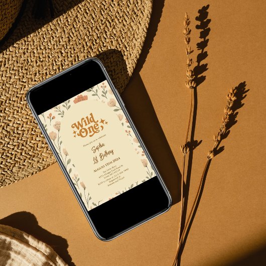 Wild One Boho Floral 1e verjaardag Uitnodiging