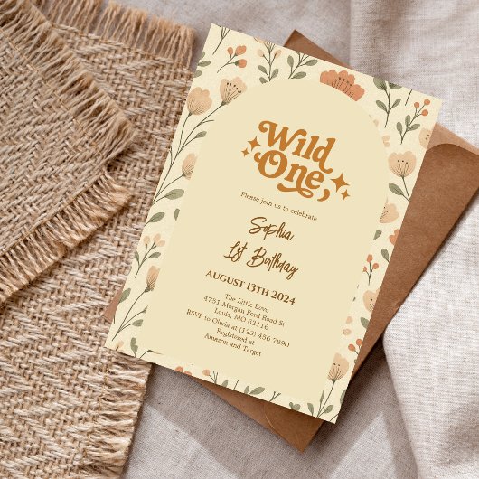 Wild One Boho Floral 1e verjaardag Uitnodiging