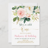 Wild One Boho Floral Pink Gold Birthday Kaart (Voorkant)