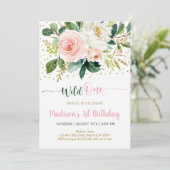 Wild One Boho Floral Pink Gold Birthday Kaart (Staand voorkant)