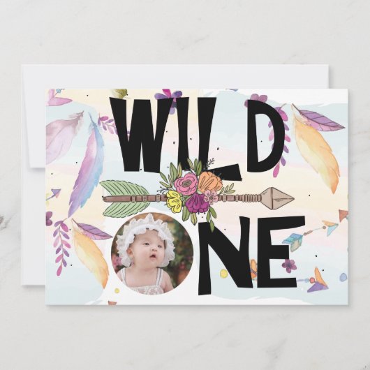 Wild One Boho Foto Girls First Birthday Kaart (Voorkant)