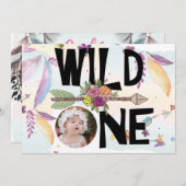Wild One Boho Foto Girls First Birthday Kaart (Voorkant / Achterkant)