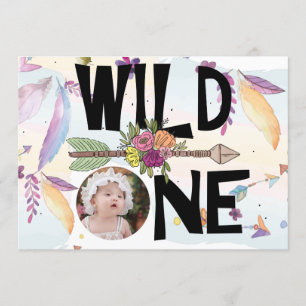 Wild One Boho Foto Girls First Birthday Kaart