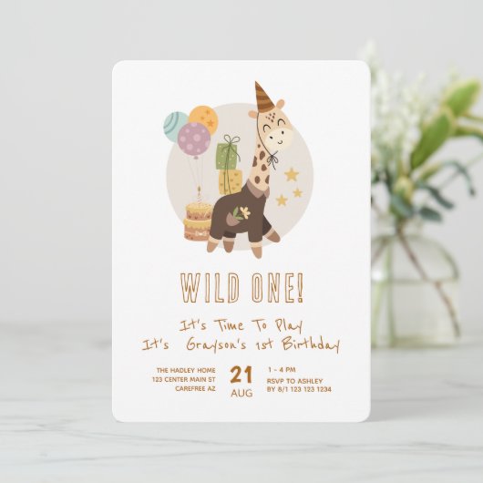 Wild One Boho Giraffe Boy 1e Verjaardag Kaart (Staand voorkant)