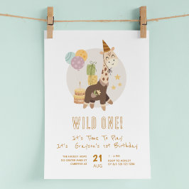 Wild One Boho Giraffe Boy 1e Verjaardag Kaart