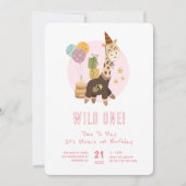 Wild One Boho Giraffe Girl 1e Verjaardag Kaart (Voorkant)