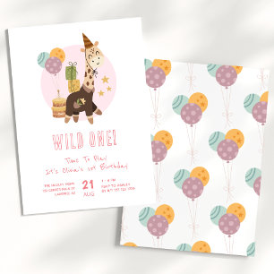 Wild One Boho Giraffe Girl 1e Verjaardag Kaart