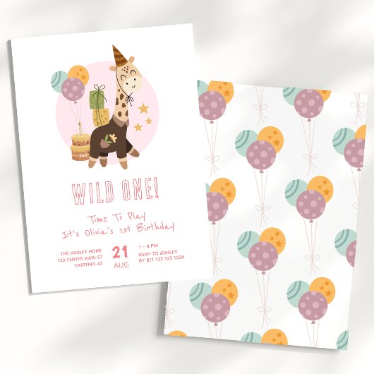 Wild One Boho Giraffe Girl 1e Verjaardag Kaart