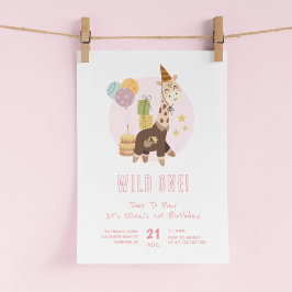 Wild One Boho Giraffe Meisje 1e Verjaardag Kaart