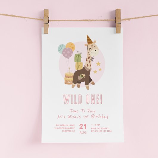 Wild One Boho Giraffe Meisje 1e Verjaardag Kaart