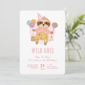 Wild One Boho Luiaard Roze 1e Verjaardag Kaart (Staand voorkant)