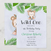 Wild One Boho Monkey Birthday Party Invitation Kaart (Voorkant / Achterkant)