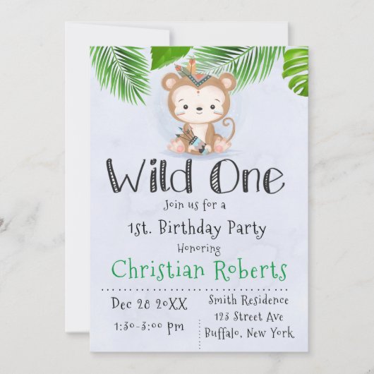 Wild One Boho Monkey Birthday Party Kaart (Voorkant)
