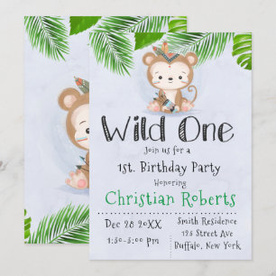 Wild One Boho Monkey Birthday Party Kaart