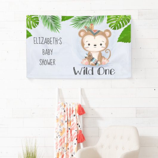 Wild One Boho Monkey Birthday Party Spandoek (Insitu)