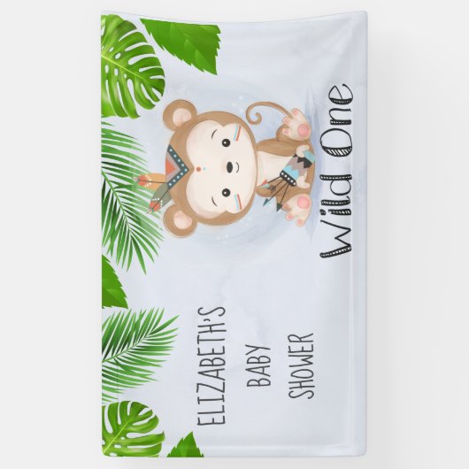 Wild One Boho Monkey Birthday Party Spandoek (Verticaal)