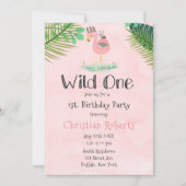 Wild One Boho Pink Flamingo 1st Birthday Party Kaart (Voorkant)