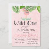 Wild One Boho Pink Flamingo Birthday Party Kaart (Voorkant)