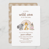 Wild One Boho Rainbow Safari Animals Baby Shower  Kaart (Voorkant / Achterkant)