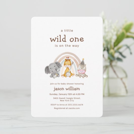 Wild One Boho Rainbow Safari Animals Baby Shower  Kaart (Staand voorkant)
