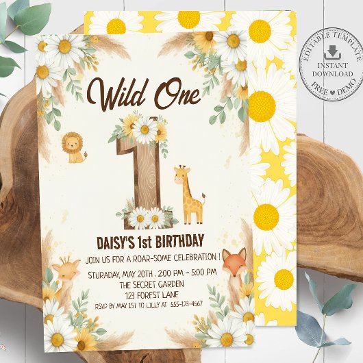 Wild One Boho Safari First Birthday Invitation Kaart