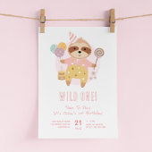 Wild One Boho Sloth Roze 1e verjaardag Kaart