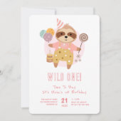 Wild One Boho Sloth Roze 1e verjaardag Kaart (Voorkant)