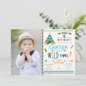 Wild One Boho Tribal Birthday Invitation Kaart (Staand voorkant)