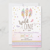 Wild One Boho Tribal Girl Paarse Gold Feathers Kaart (Voorkant)