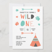 Wild One Boho Tribal Girls Birthday Oranje Blauwgr Kaart (Voorkant)