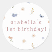 Wild One Boho Waterverf Wildflower 1e verjaardag Ronde Sticker (Voorkant)