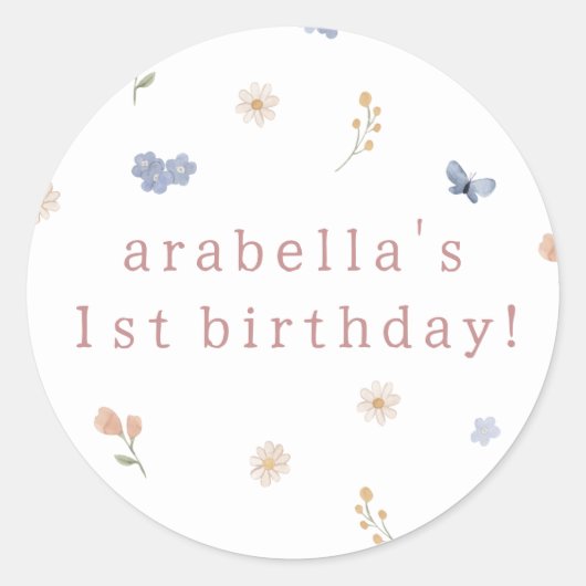 Wild One Boho Waterverf Wildflower 1e verjaardag Ronde Sticker (Voorkant)