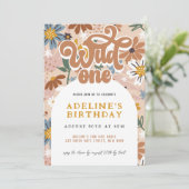 Wild One Boho Wildflower 1e Verjaardag Retro Bloem Kaart (Staand voorkant)