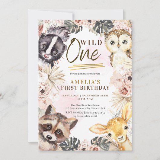 Wild One Boho Woodland First Birthday Kaart (Voorkant)