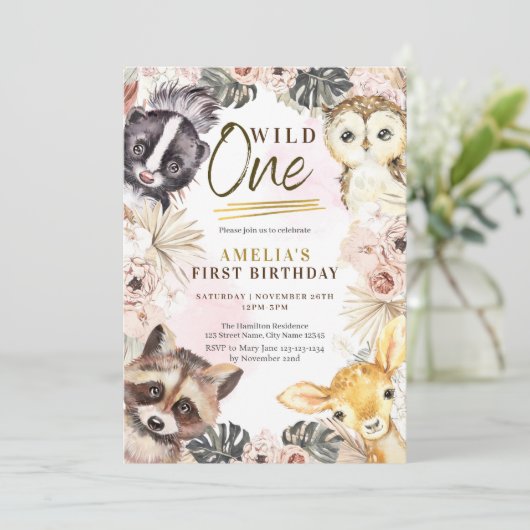 Wild One Boho Woodland First Birthday Kaart (Staand voorkant)