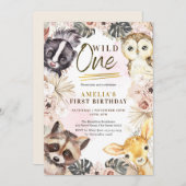 Wild One Boho Woodland First Birthday Kaart (Voorkant / Achterkant)