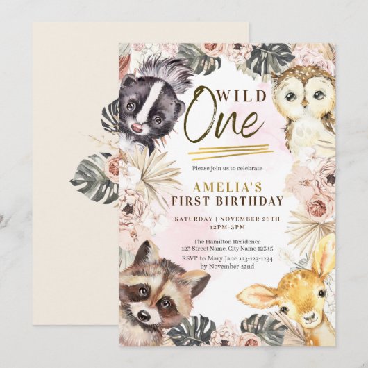 Wild One Boho Woodland First Birthday Kaart (Voorkant / Achterkant)