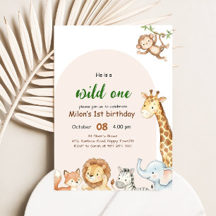 Wild One Boog Arch Frame Safari Dieren Jongen 1e V Kaart